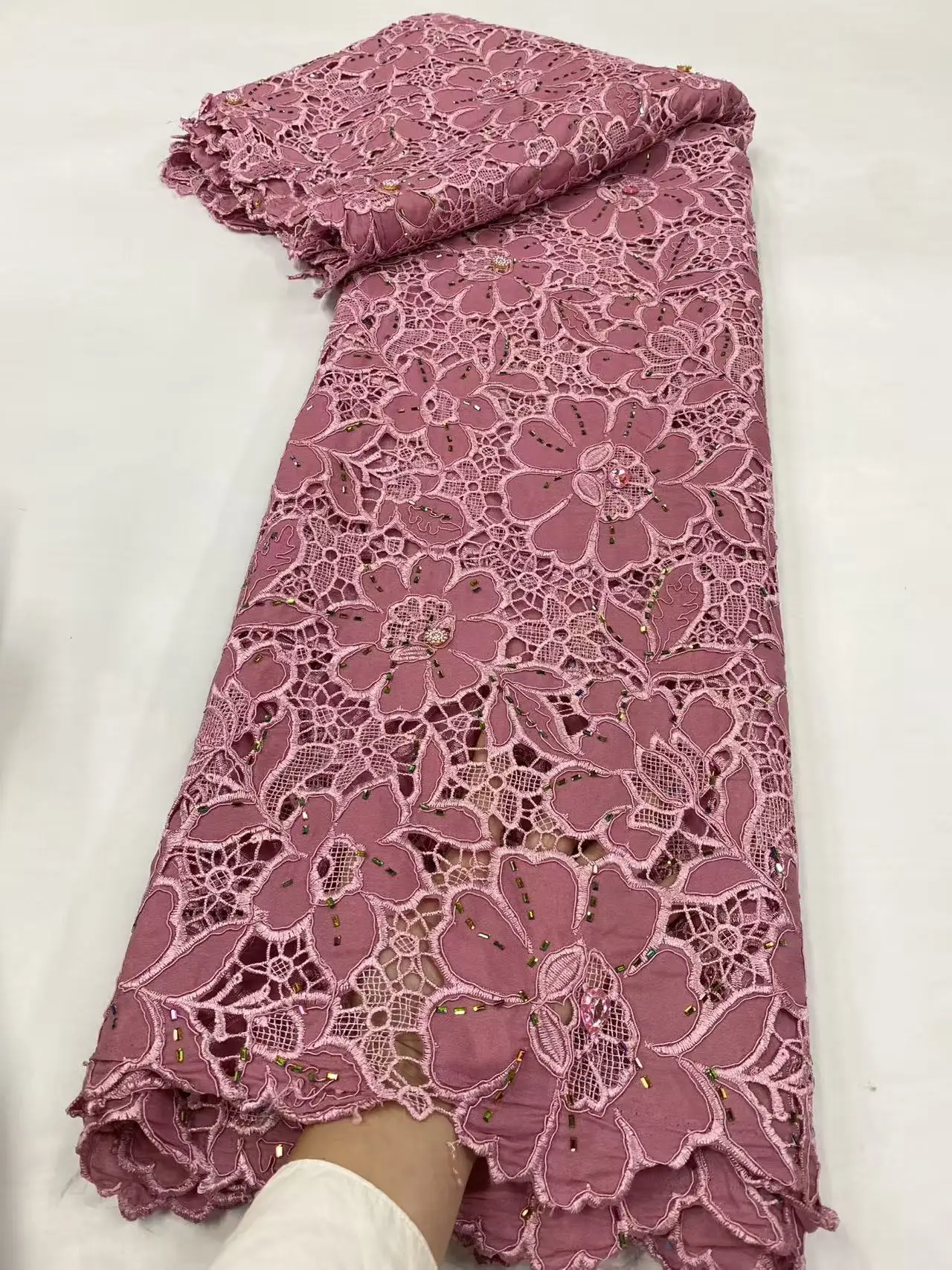 African Milk Silk Cord Lace Fabric 2025 High Quality Lace French Chiffon Nigerian Guipure Cord Laces For Wedding Party 5 Hm202-1