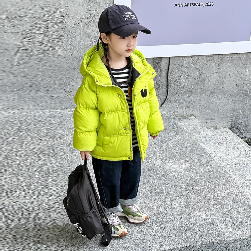

2026 New Winter Boys Girls Jacket Solid Color Thicken Warm Hooded Coat Parka Snowsuit Fashion Casual Outerwear For 3-12 Years