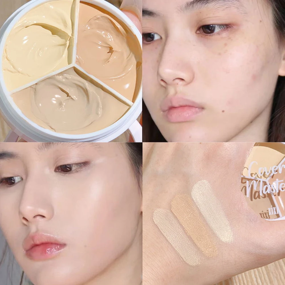 Paleta correctora hidratante de tres colores, crema de base duradera impermeable, cobertura completa, ojeras, ilumina el tono de la piel