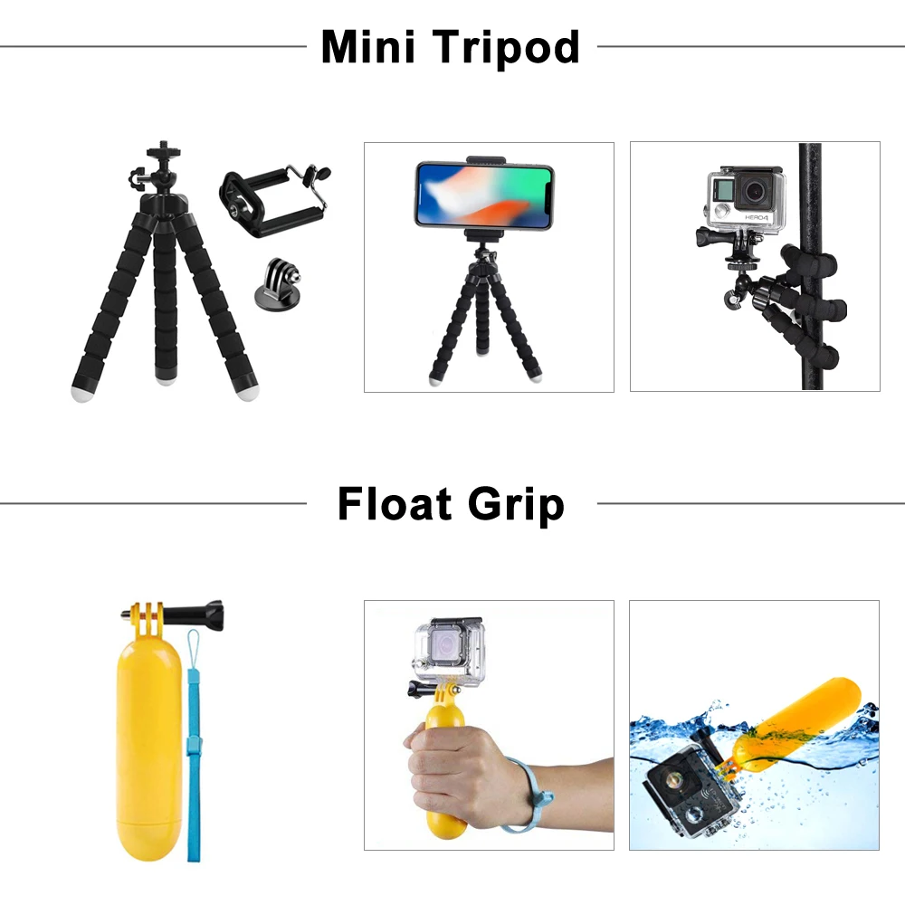 مجموعة ملحقات DuoDton لـ GoPro لـ Go Pro Hero 13 12 11 10 9 8 7 6 5 4 حامل أسود لكاميرا DJI Insta360 لكاميرا الحركة Sjcam