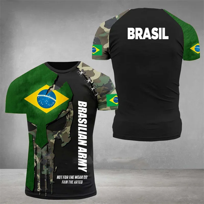 Brazil Flag Men's T-Shirt 3D Print Brazilian T Shirt Summer Oversized Jersey Camo Veterans Short Sleeve Sports Tactical Tee Tops