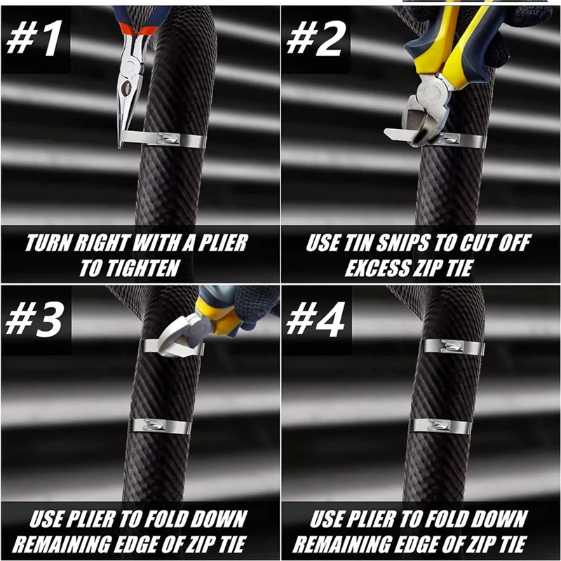 أربطة كابلات معدنية بسحاب عالي التحمل من الفولاذ المقاوم للصدأ ذاتية القفل للآلات والمركبات والمزيد (11.8 بوصة، 500 قطعة #2