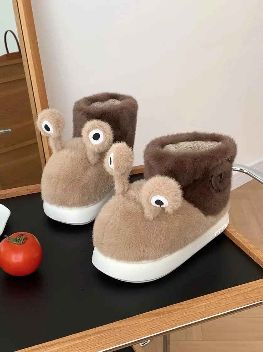 Cute Snail Cotton Home Slippers For Men Women 2024 Winter Funny Slippers For Couples Home Shoes Plush Indoor Household Slippers