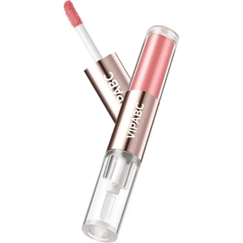 

1pcs Double Ended Lip Glaze Lip Gloss Lipstick Mirror-Gloss Milk Tea Bean Paste Color Transparent Lip Color Double-Tip Lip