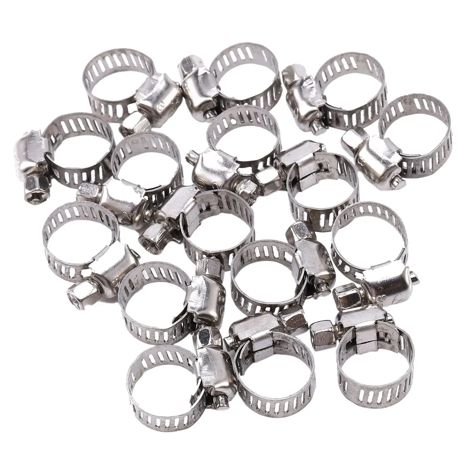 16 Pcs Stainless Steel Adjustable Car Fuel Hose Clamp Pipe Sealing Clip 6-12 Mm