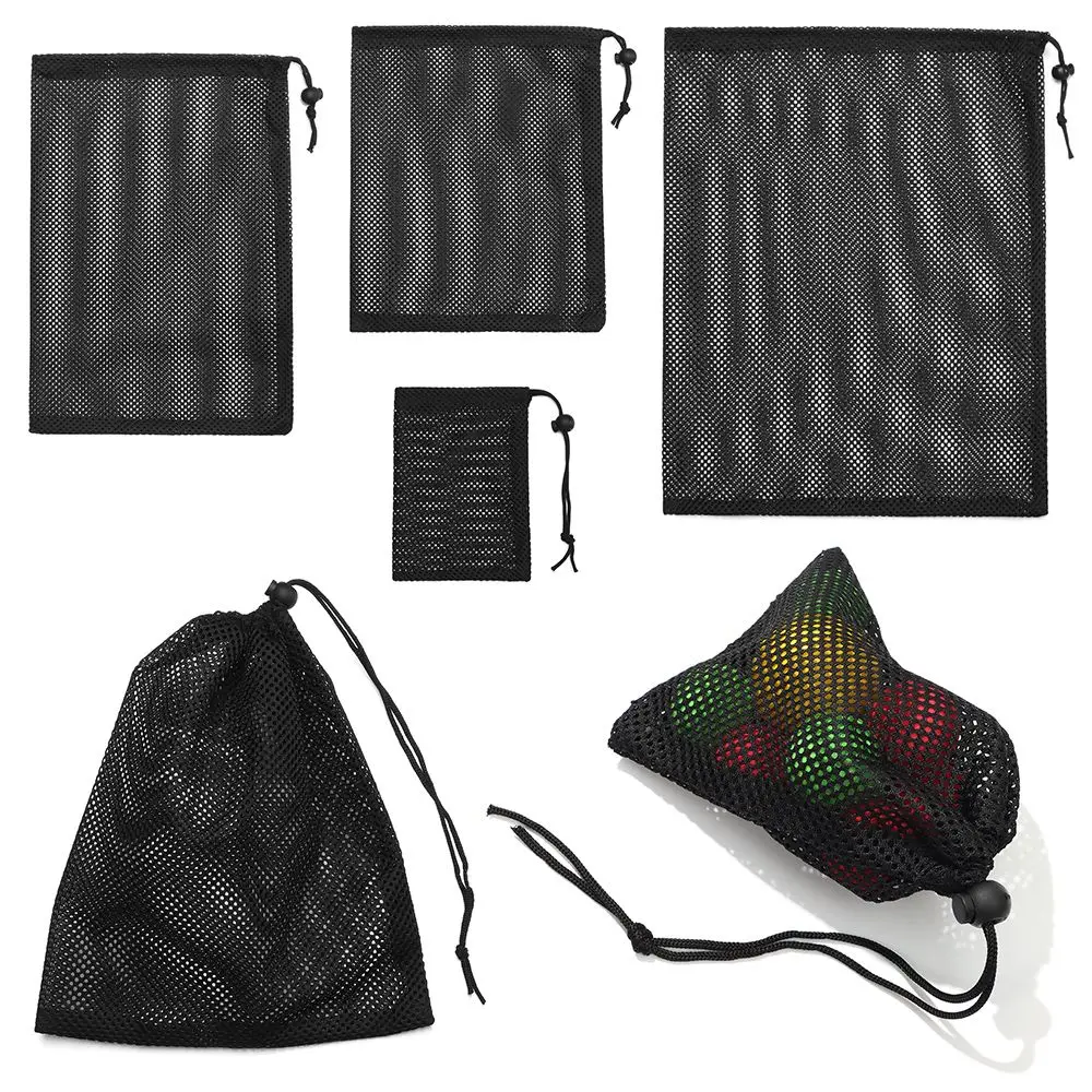 Durable Black Nylon Mesh Drawstring Bag Multi Purpose Storage Bag High Quality Laundry Bag Stuff Sack Outdoor Travel