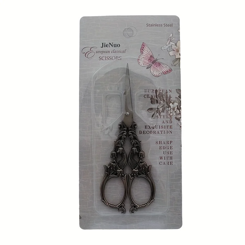 1pc New Tailor Scissors Retro Craft Clock Flower Scissors Pointed Scissors Line Picking Scissors Cross Stitch Scissors