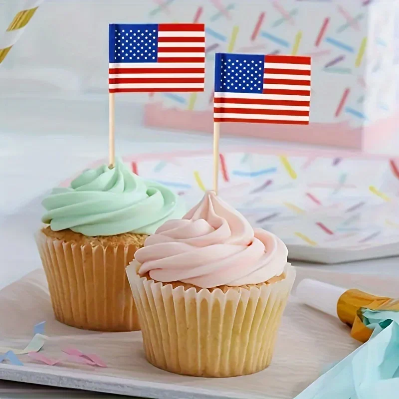 100pcs American Toothpick Flag, Cake Decoration Flag,Food Paper Flag Tag,Independence Day Party Decor Theme Party Supplies