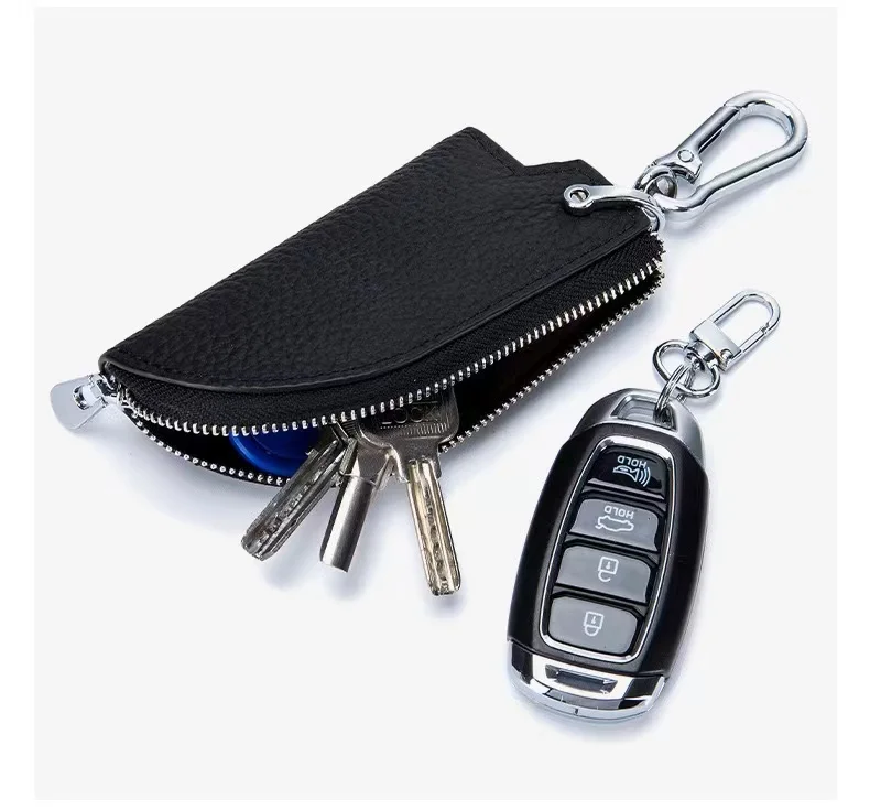 The new head layer cowhide leather zipper key bag men waist hanged car keys set of multi-functional household key chain