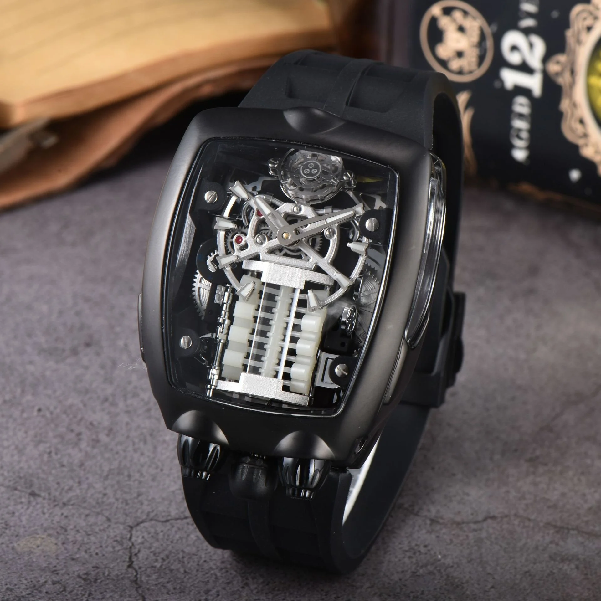 독특하고 스타일리시한 럭셔리 클래식 컷 와인 배럴 타입 엔진 도매 방수 제이콥 남성용 쿼츠 시계