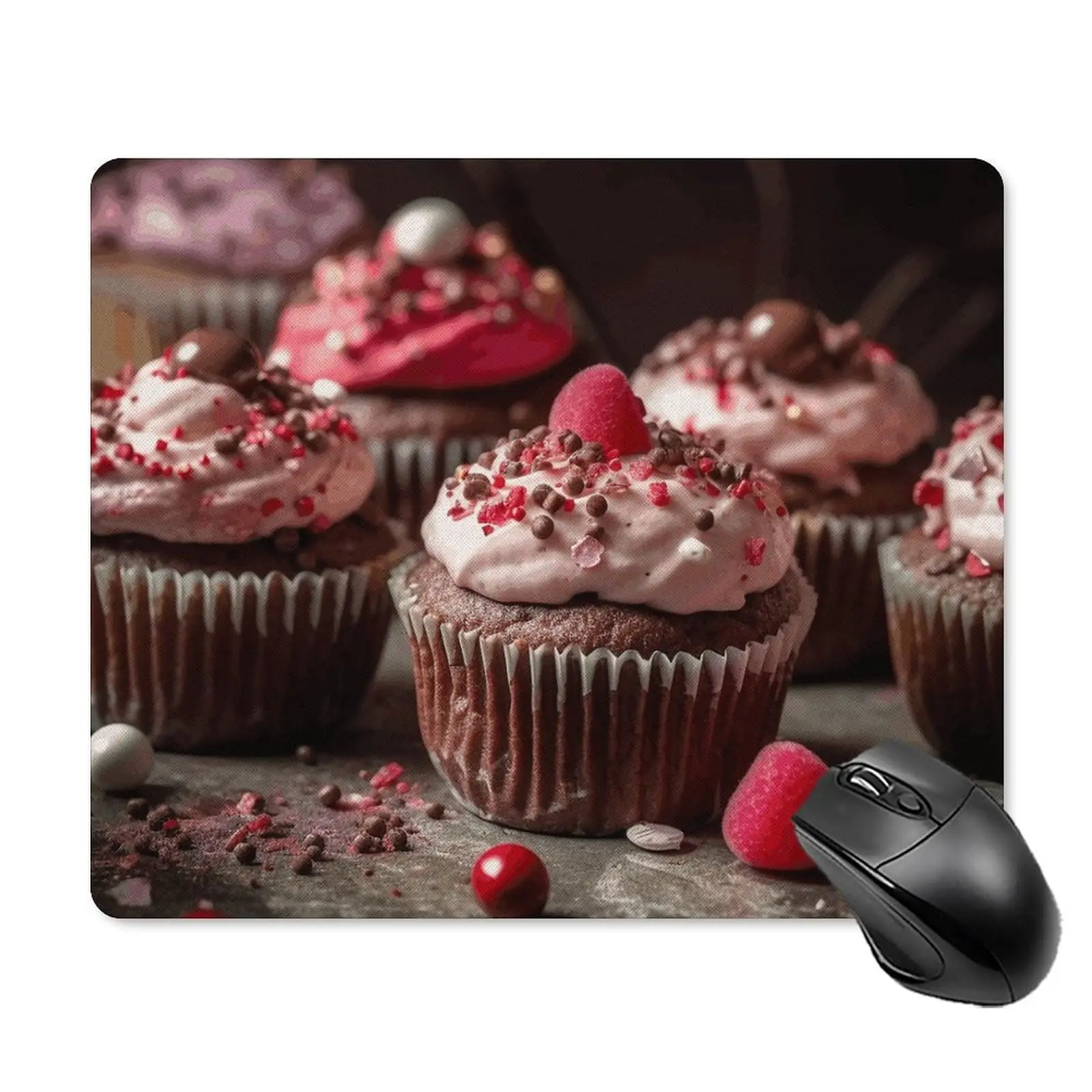 

Happy Valentines Day Cupcakes Printing Square Mouse Pads Lock Edge Gaming Mouse Mat Keyboard Mats Desk Pad 30x25cm