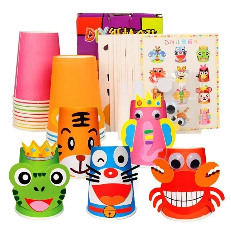 

12pcs Children 3D Diy Handmade Paper Cups Sticker Material Kit Whole Set Kids Kindergarten School Art Craft Educational Toys