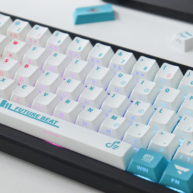 Imagem -03 - Miku Lado Transparente 130 Chave Teclado Mecânico Keycap Pbt Sublimação Térmica Azul Original Fábrica Adaptação de Altura 61 87