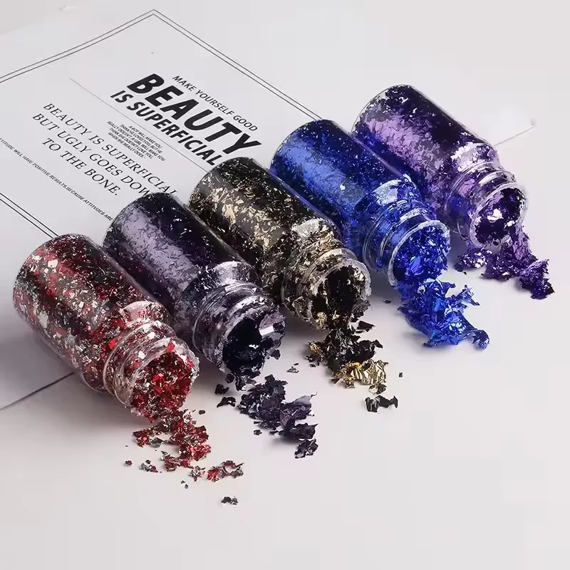 Metallic Foil Flakes Golden Silvery Foil Decorative Paper Resin Mold Fillings Resin Jewelry Making For Nail Art, Painting, Craf
