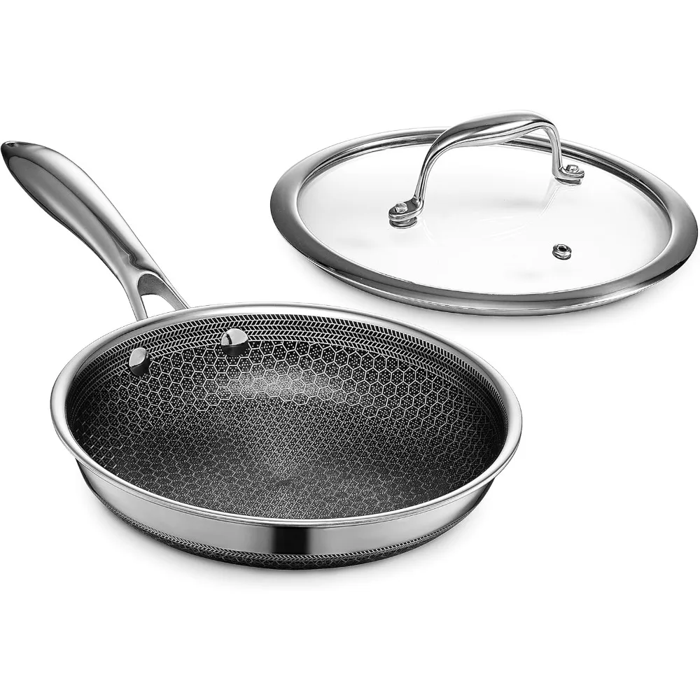 Hybrid Nonstick 8-Inch Fry Pan with Tempered Glass Lid, Stay-Cool Handle, Dishwasher and Oven Safe, Induction Ready