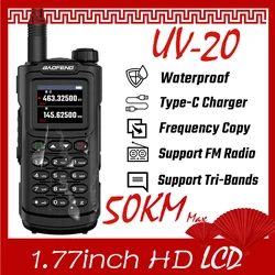 Baofeng-walkie-talkie UV-20 de largo alcance, Radio bidireccional, UHF, VHF, impermeable, tipo C, FM