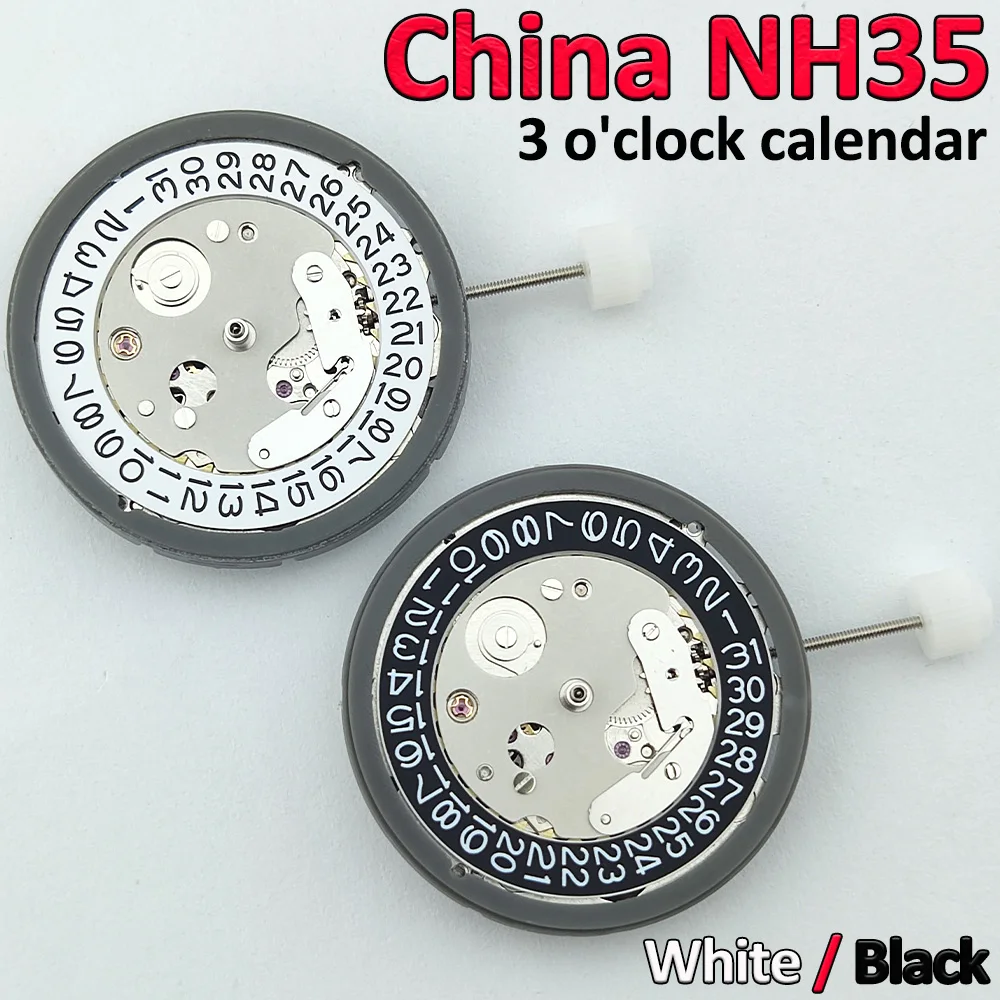 China NH35 Automatic Mechanical Movement High Quality Black NH35 Movement High Accuracy 24 Jewels Mod Replacement Japan NH35/36
