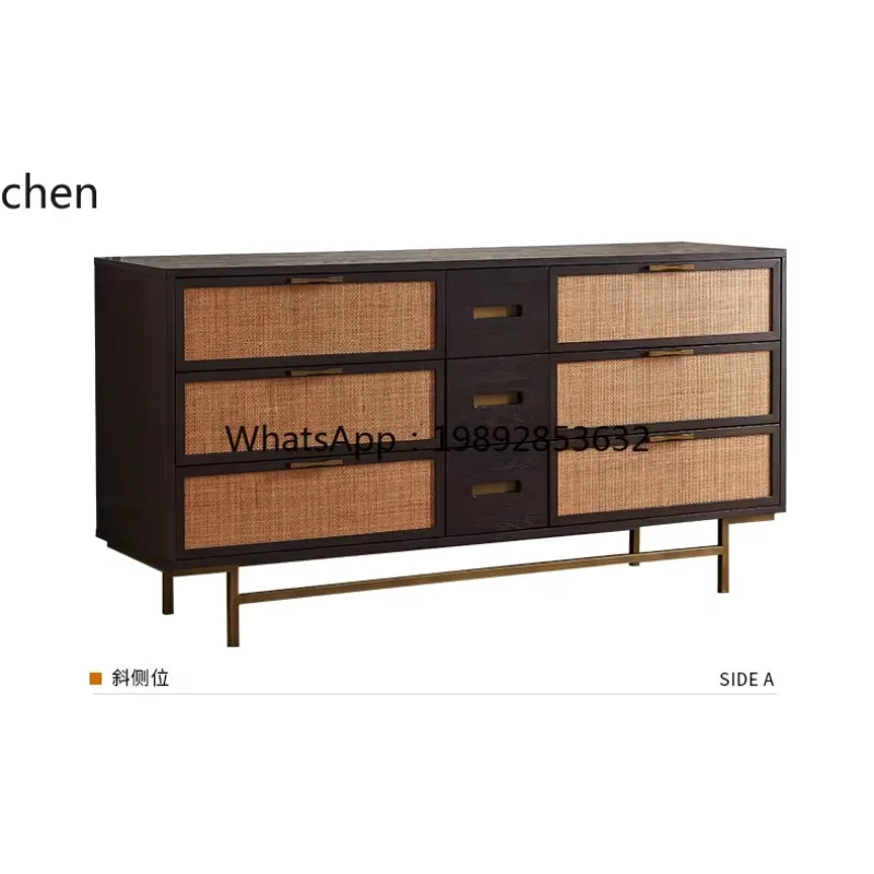 

modern simple medieval retro solid wood oak six-bucket cabinet entry porch side cabinet