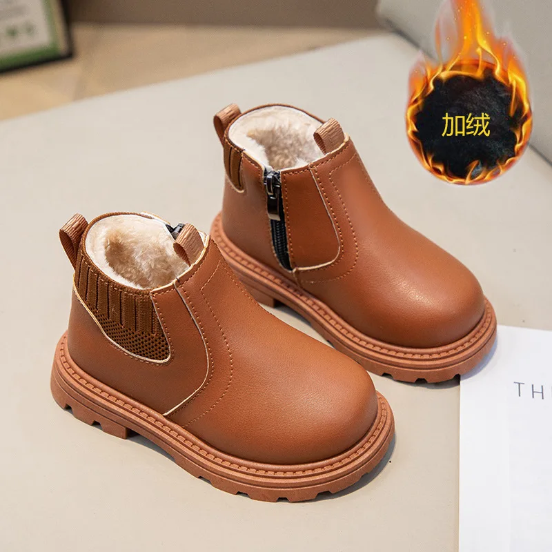 

Осенне-зимние детские короткие сапоги, очень теплая обувь для мальчиков и девочек, детские ботинки из искусственной кожи, модные ботинки для малышей, детская зимняя обувь