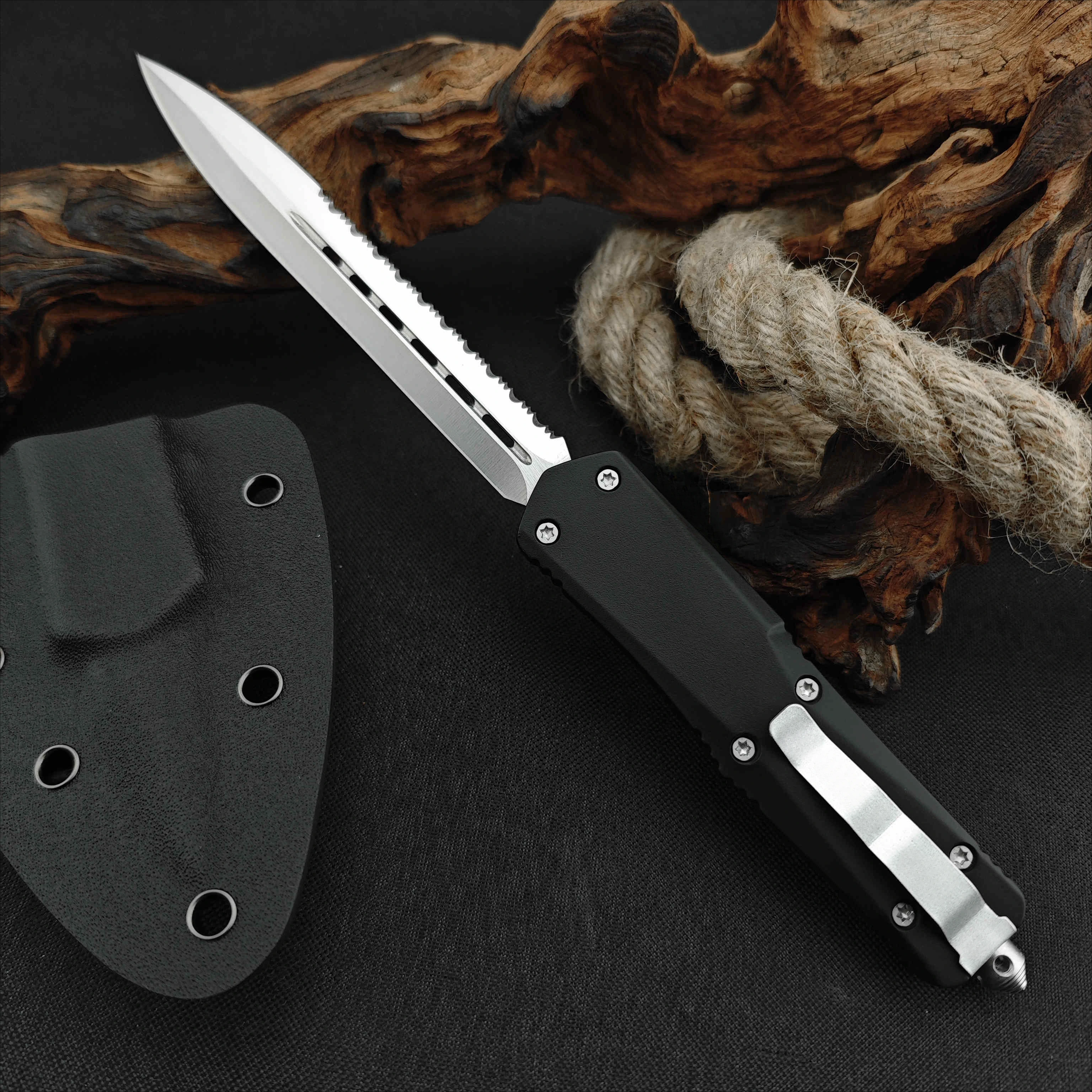 Outdoor hiking knife 440C blade Zinc alloy handle EDC Tool knife Tactical Hunting Portable knife Self-defense belt Kydex sheath