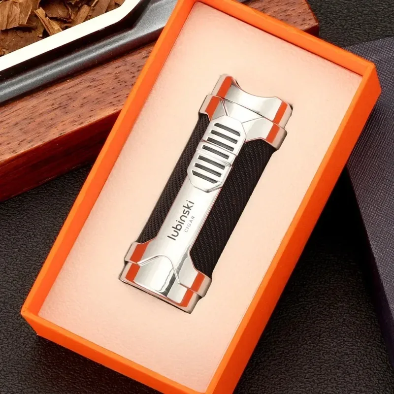LUBINSKI Portable Metal Windproof Cigar Lighter Outdoor Turbo Spray Gun Personalized Butane Gas Torch Jet Lighters Men's Gift
