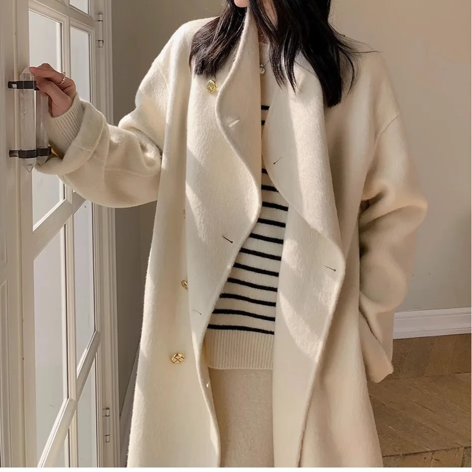 

Wool double-sided woolen cashmere coat women's autumn and winter 2024 new woolen coat medium and long