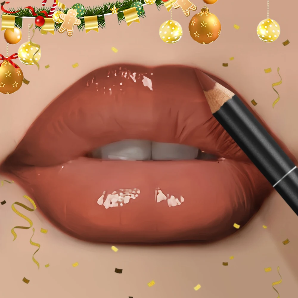 Conjunto de brilho labial e delineador labial hidratante e à prova d'água, copo antiaderente e antiaderente, efeito de maquiagem brilhante, presente de Natal