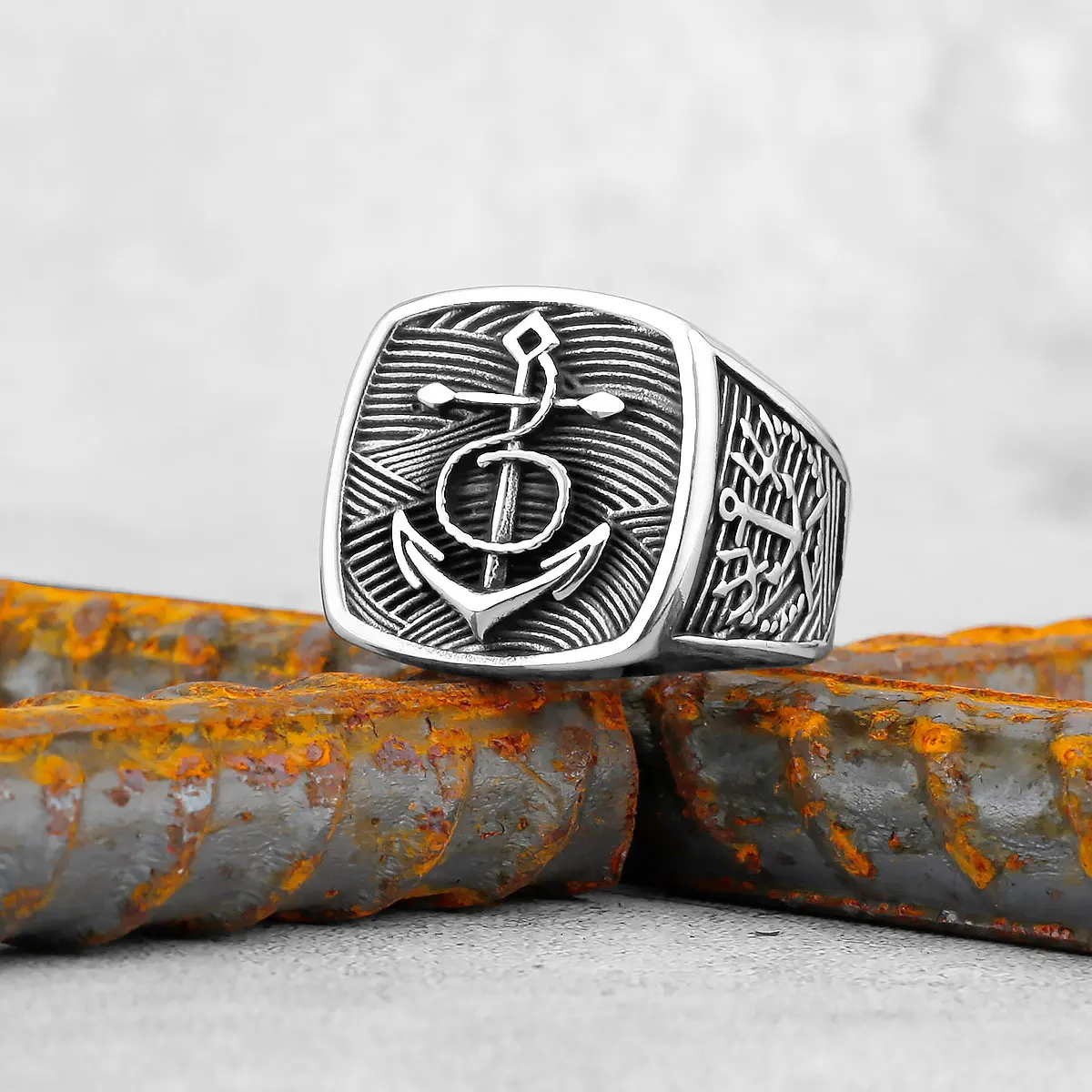 Vikings Anchor/Compass/Rudder Ring Men's Stainless Steel Hip Hop Nordic Vintage Biker Rings Charm Punk Fashion Jewelry Gifts