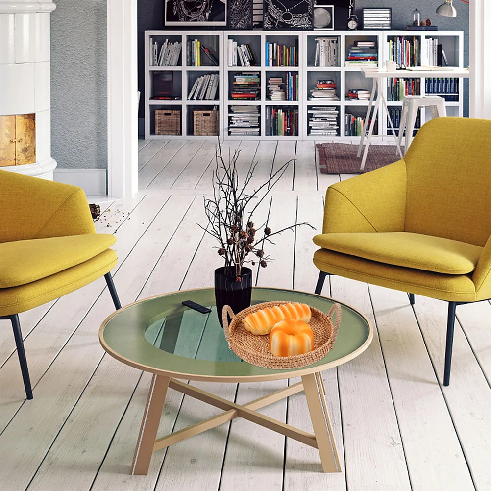 

Round Fruit Basket Natural Woven Storage Tray For Kitchen Bathroom Coffee Table Serving Bread Snacks Dessert