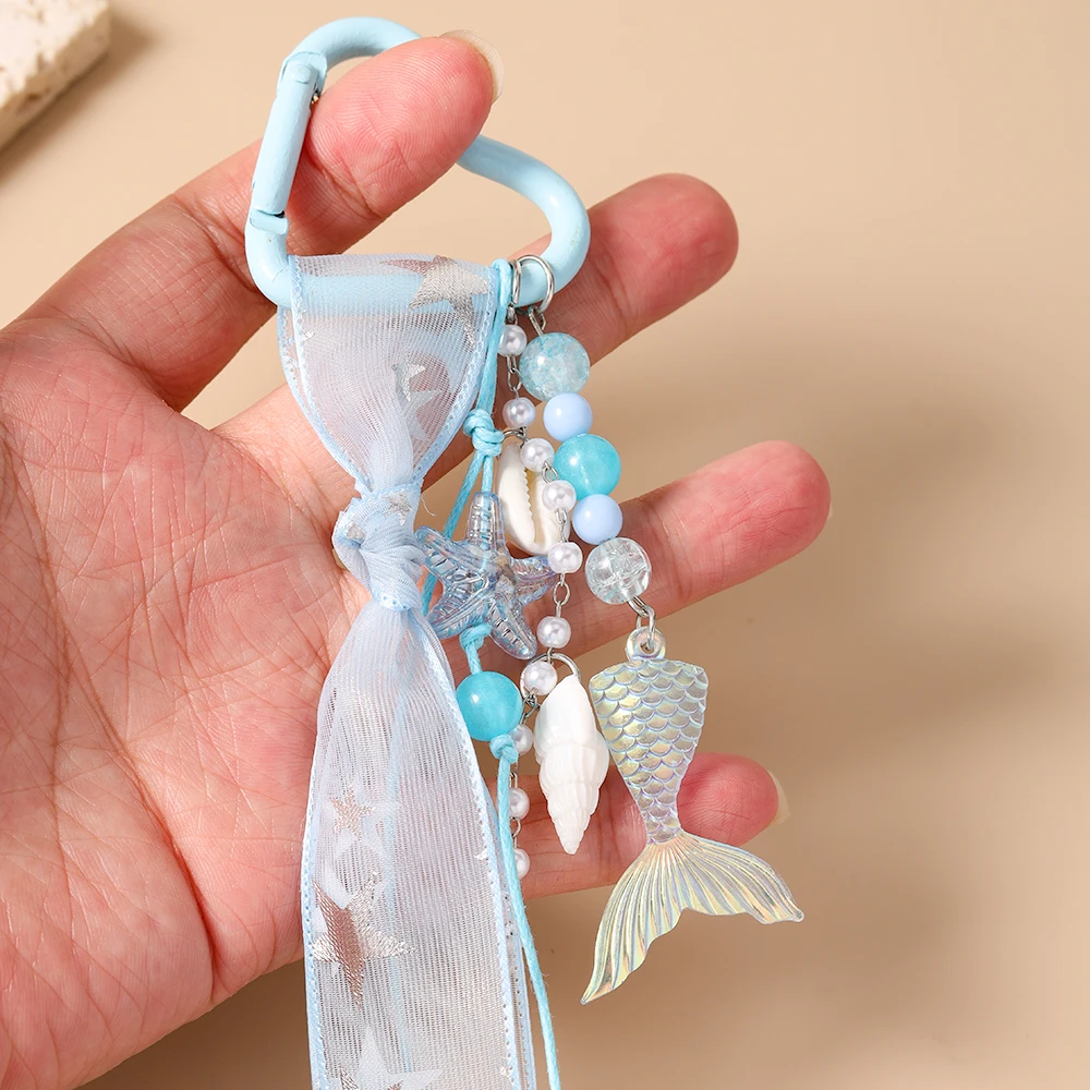 Aihua Fashion Strand-Muschel-Fisch-Seestern-Anhänger Schlüsselanhänger Hübsche Satin-Taschen-Charms Handtaschen-Rucksack-Hosen-Dekoration Geschenke – Detail 4