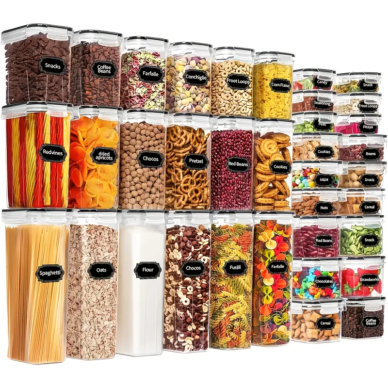 49PCS Kitchen Storage Labels | Waterproof Food Container Stickers for Pantry, Jars & Cabinet Organization