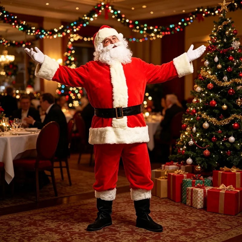Traje de Actuación Navideño Profesional, Disfraz de Cosplay con Vestido Desmontable de Papá Noel Festivo para Eventos Navideños