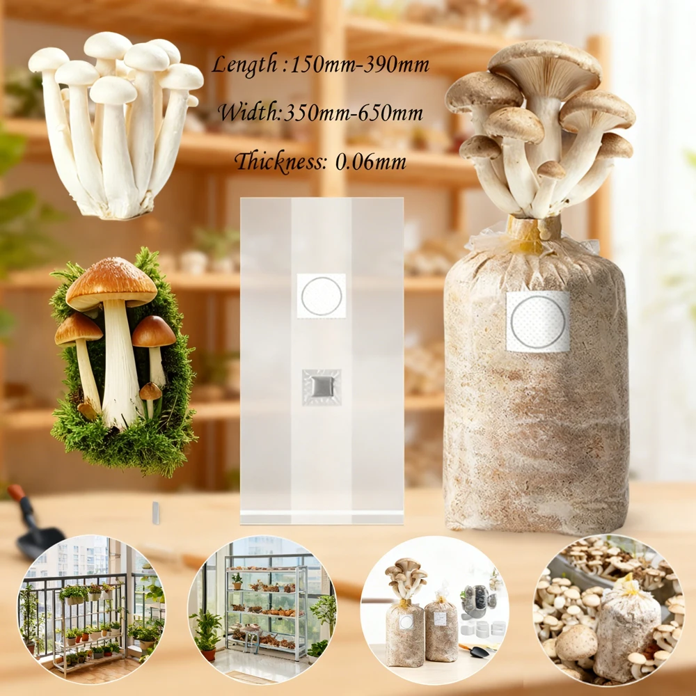 10/20pcs Mushroom Grow Bags, 0.06mm Breathable High Temp Polypropylene Bags for Spawn Cultivation & Garden Planter