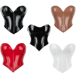 Corset Overbust en Cuir PVC Rouge pour Femme, Lingerie Sexy, Corset et Bustiers Noirs, Body Shaper, Corselet Gothique