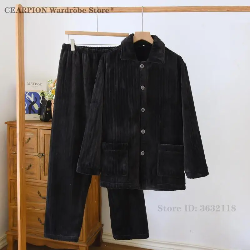 Men's Coral Fleece Pajamas Autumn Winter New Long Sleeve Sleepwear Trouser Pyjamas Suits Home Clothes Thick Flannel Home Clothes