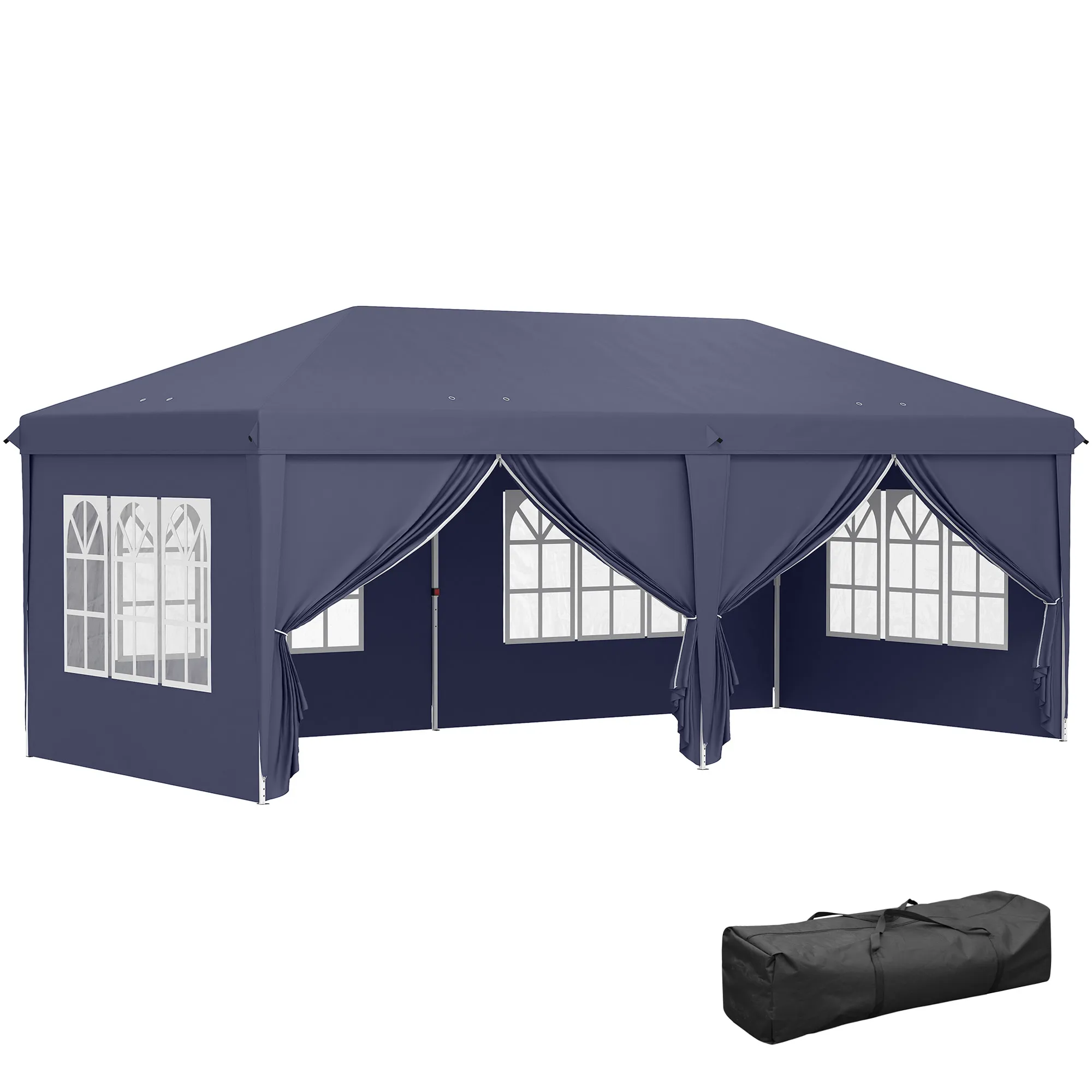 Outsunny Carpa Plegable 6x3x2,7 m con 4 Paneles 4 Ventanas Azul