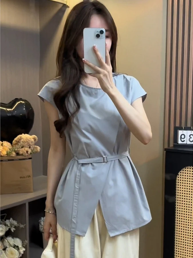 

Ele Красивые женские летние ort Sve irt с застежкой на талии, корейский свободный крой, круглый, классический цвет