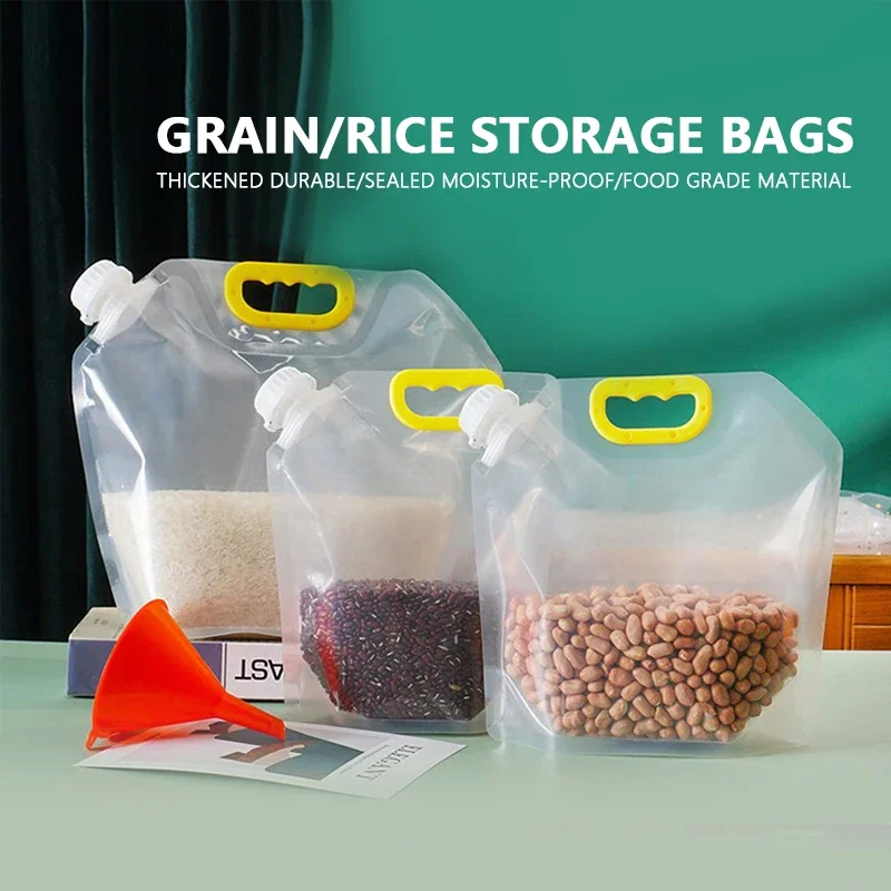 

5pcs 1.5/2.5/5L Stand Up Grain Seal Bag Refillable Plastic Drink Bag Spout Pouch for Rice Beer Grains Cereals Food Storage Bags