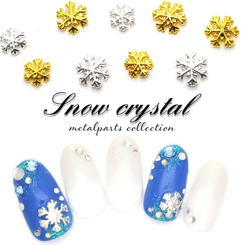 100pcs Christmas Gold Silver Alloy Snowflake Rivets Studs Metal Manicure Nail Art Accessories DIY Nail Decorations Nail Charms