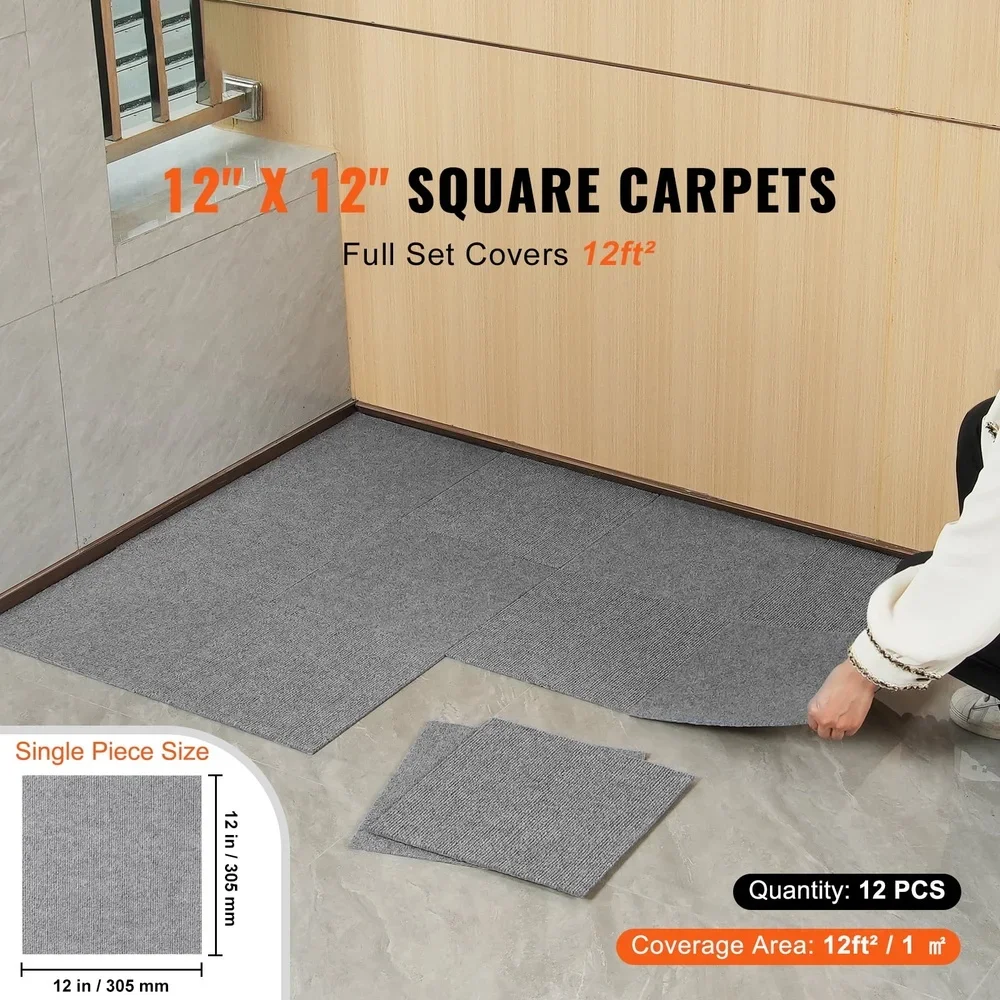 12 szt. Samoprzylepne płytki dywanowe 12x12 Modułowe okładziny podłogowe Łatwa instalacja Redukcja hałasu Miękka pluszowa powierzchnia