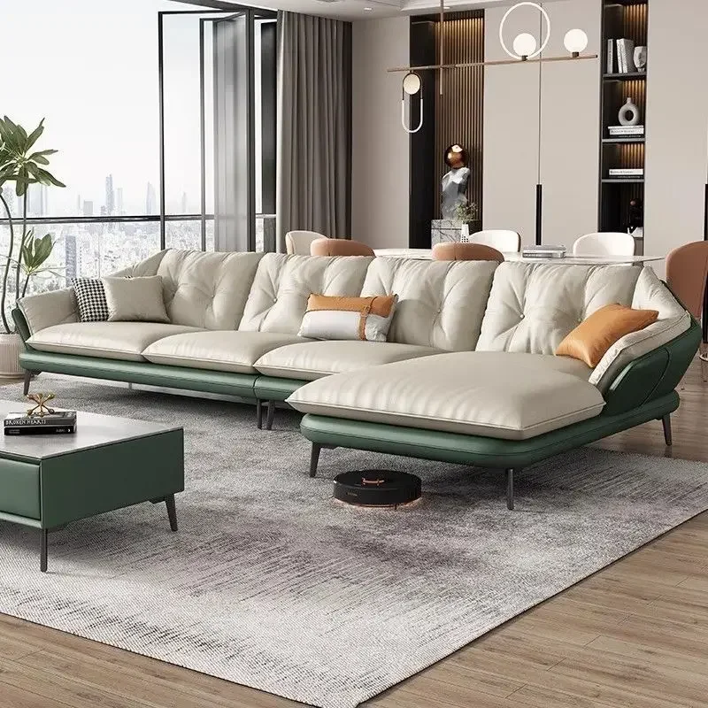 TTItalian minimalist leather sofa living room Nordic light luxury concubine combination leather sofa