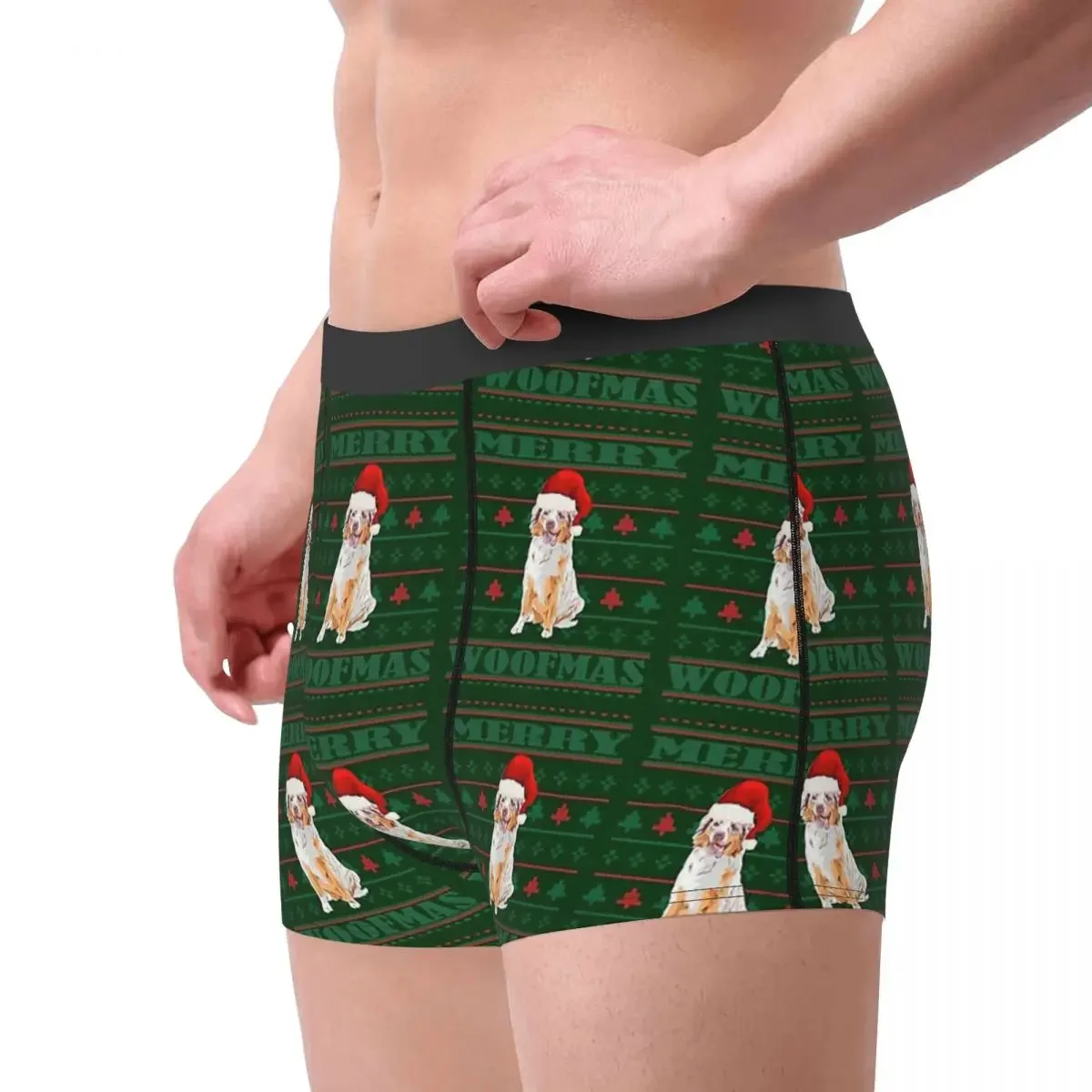 Ugly Christmas Sweater Australian Shepherd Meme Dog Doge Underpants Cotton Panties Men's Underwear Print Shorts Boxer Briefs