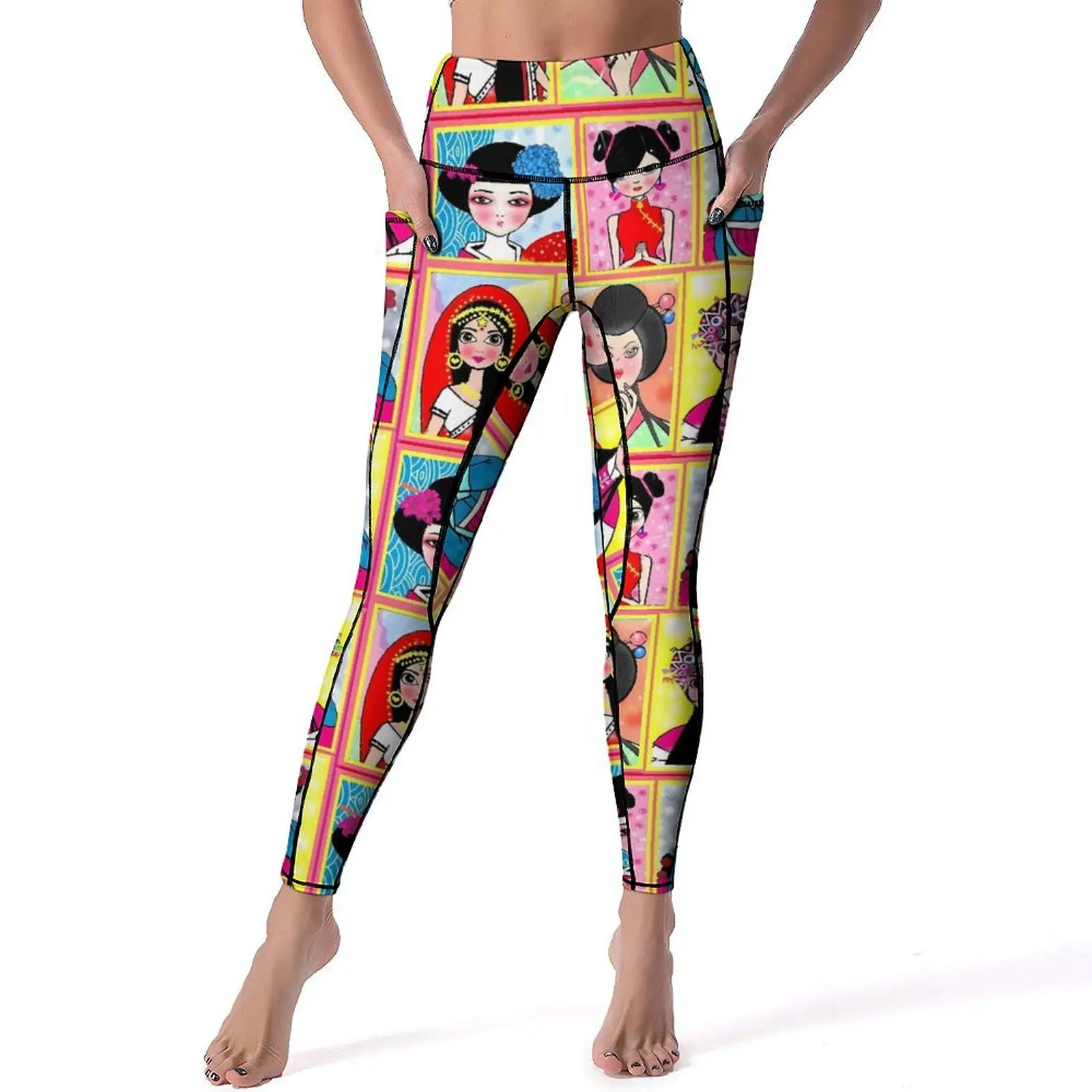 

Oriental Ladies Leggings Cute People Fitness Yoga Pants High Waist Vintage Leggins Stretchy Sports Tights Birthday Present