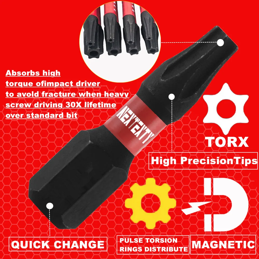 25mm T7-T40 Torx Screwdriver Bit Set With Base Impact Tough Magnetic Hex Shank Drill Screw Wrench S2 Alloy Steel Star Bit Tools image 4