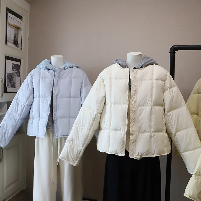 Jaet bouffant blanc à capuche tricoté détachable pour femme, nouveau système coréen Sle duvet, vêtements d'extérieur chauds, longue fermeture éclair, nouvelle collection hiver