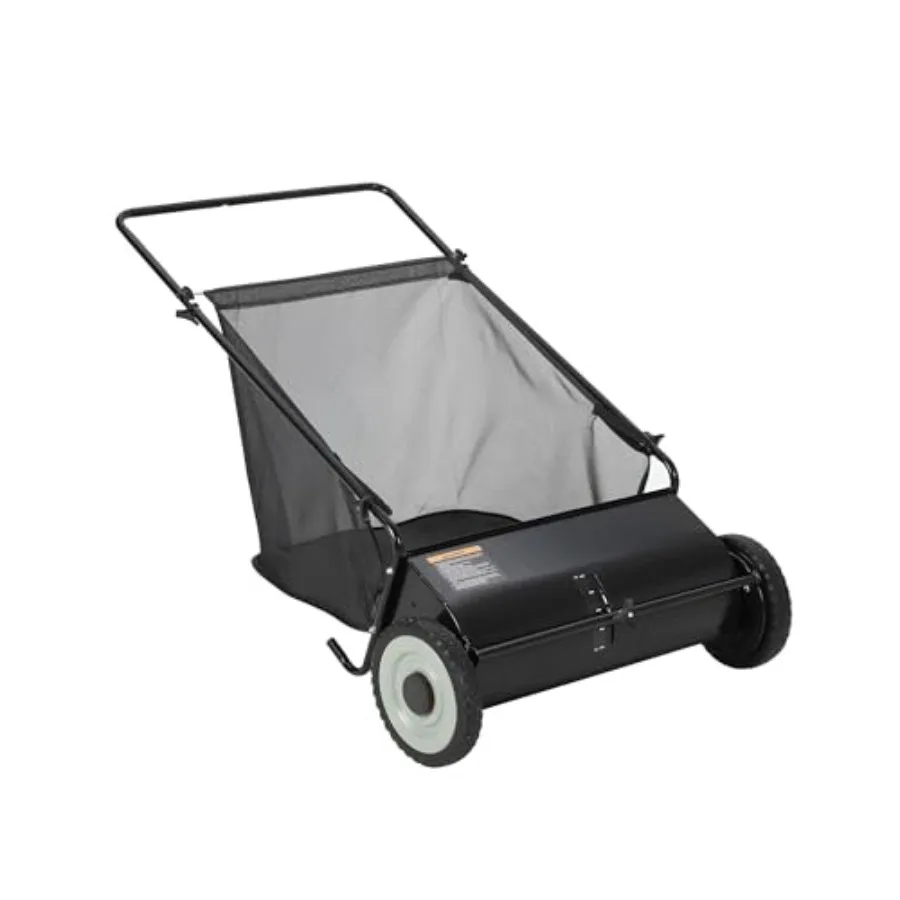 

21-дюймовая ручная газонокосилка-подметальщик, 7 куб. футов Большая сумка для сбора мусора с 4 вращающимися щетками, регулируемой высотой и прочной стальной рамой