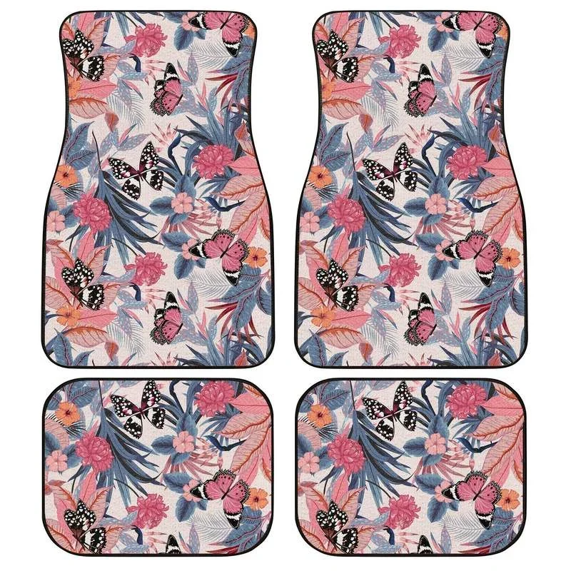 Butterfly Car Floor Mats Custom Vintage Hawaiian Car Accessories 4PCs Pack