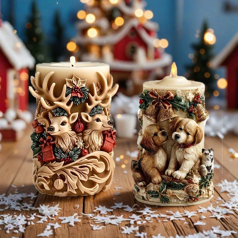 

Christmas animal puppy elk silicone mold, holiday decoration elements, reusable handmade molds, suitable for handmade candle mol