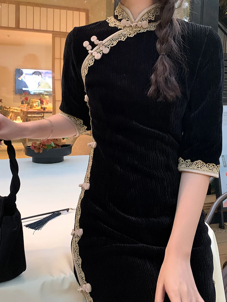 

Элегантное женское платье Ele Bla для молодых женщин: новая коллекция осень-зима, модный ретро-стиль, с косым воротником, рукав 3/4