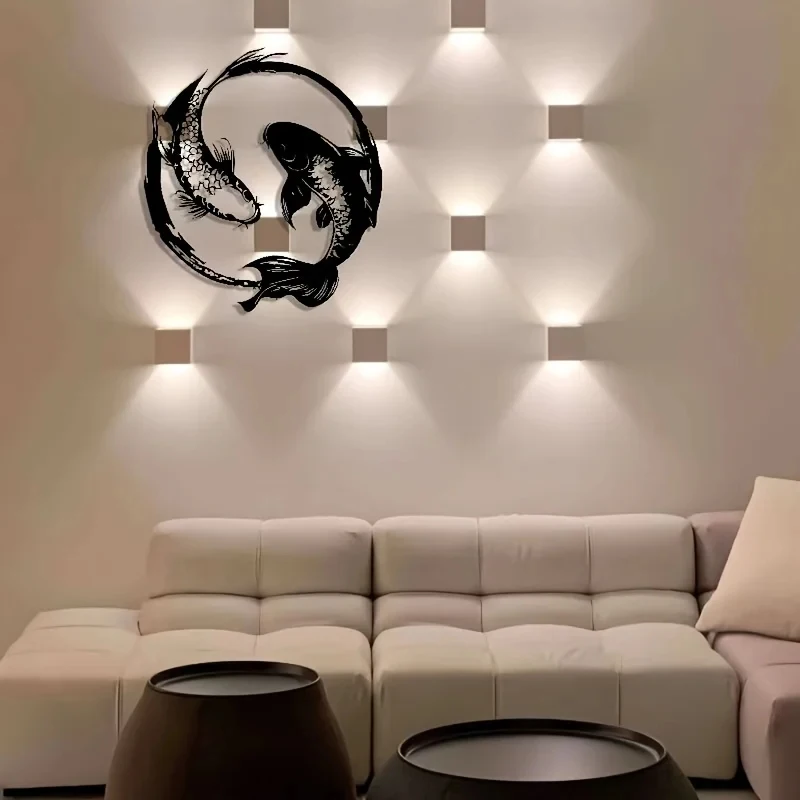 Elegant 2D Yin Yang Koi Fish Metal Wall Art – Zen Iron Decor with Black & White Koi, Perfect for Home & Office 1PC